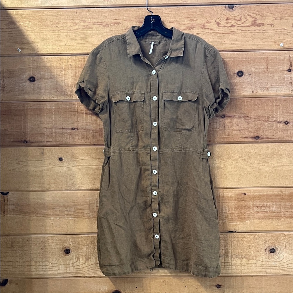 Free People linen button down dress brown